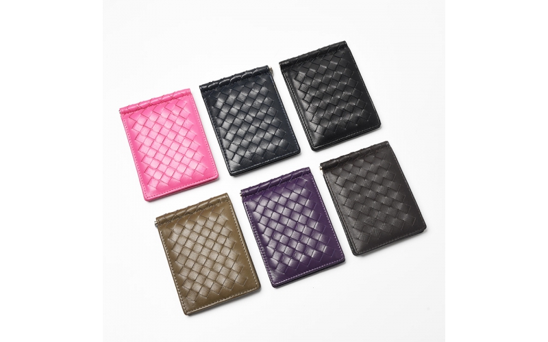 Card Holder Male Genuine Woven Leather Design Fashion Slim Wallet Front Pocket Money Clip Mini Purse For Men Women Luxury Brand