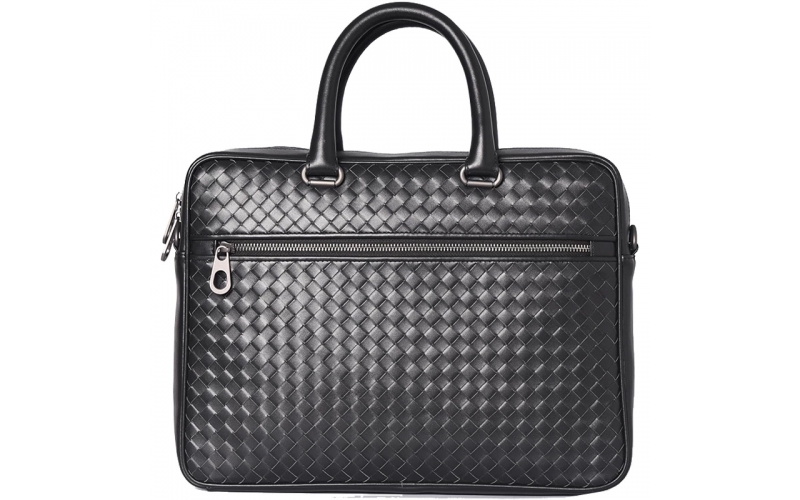 Men Bags Mini Briefcase Handbags Leather Laptop Bag Cowskin Genuine Leather Woven Commercial Business Men