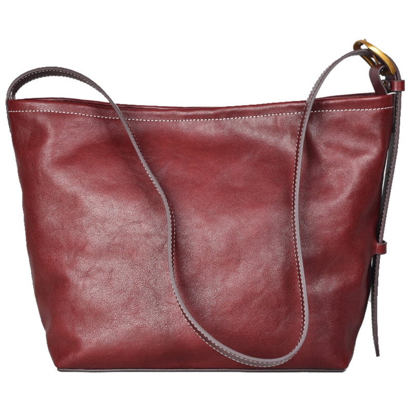 Women's Large-Capacity Crossbody Bag Vegetable Tannin Leather Fashionable Commute Tot Bag with Lazy Wind Underarms Design